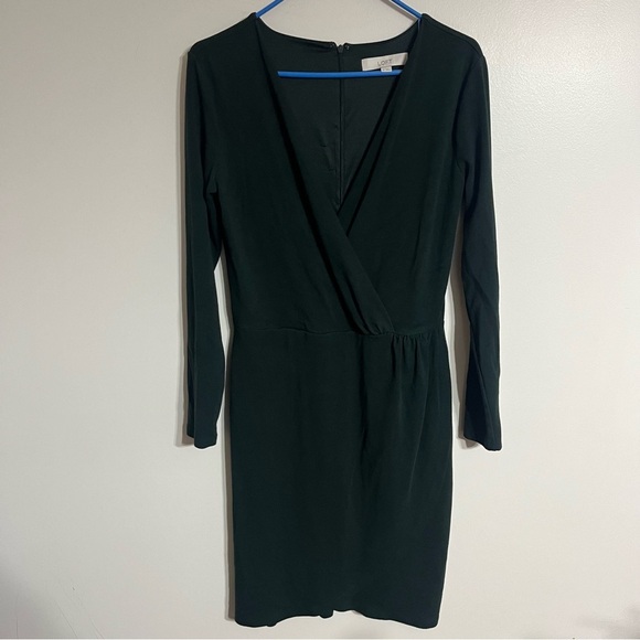 Women’s LOFT Faux Wrap Sheath Dress V-Neck Long Sleeves Size 6 Tall Dark Green - Picture 1 of 8